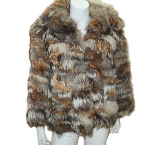 Evans Stunning Vintage 1970s Luxurious Genuine Real Fox Fur Jacket Cream/Brown S